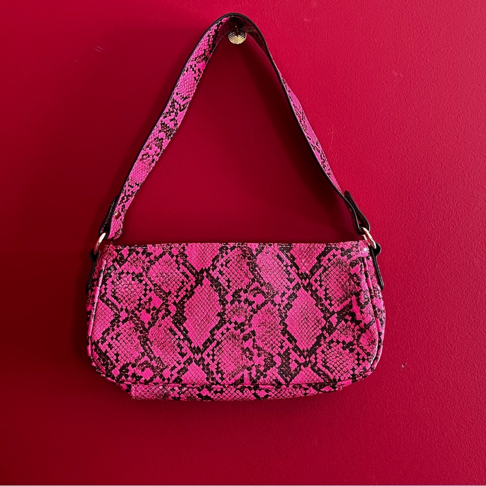 Pink Snakeskin Print Shoulder Bag - Picture 2 of 8